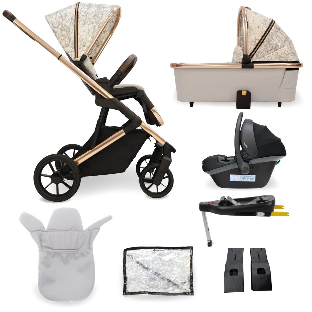 My Babiie MB500i 3 - in - 1 Travel System Wiith Base - Rose Gold Marble - For Your Little One