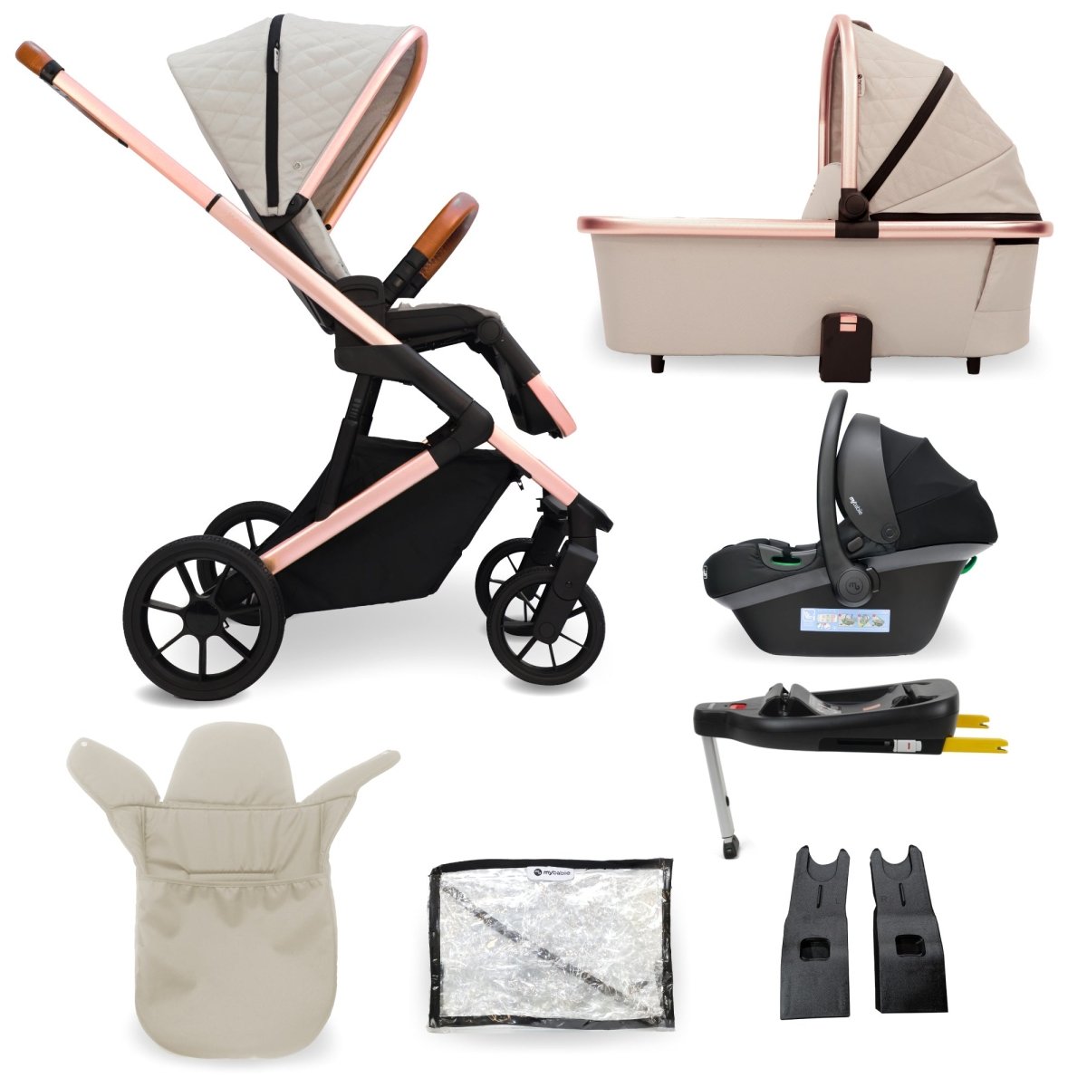 My Babiie MB500i 3 - in - 1 Travel System Wiith Base - Stone - For Your Little One