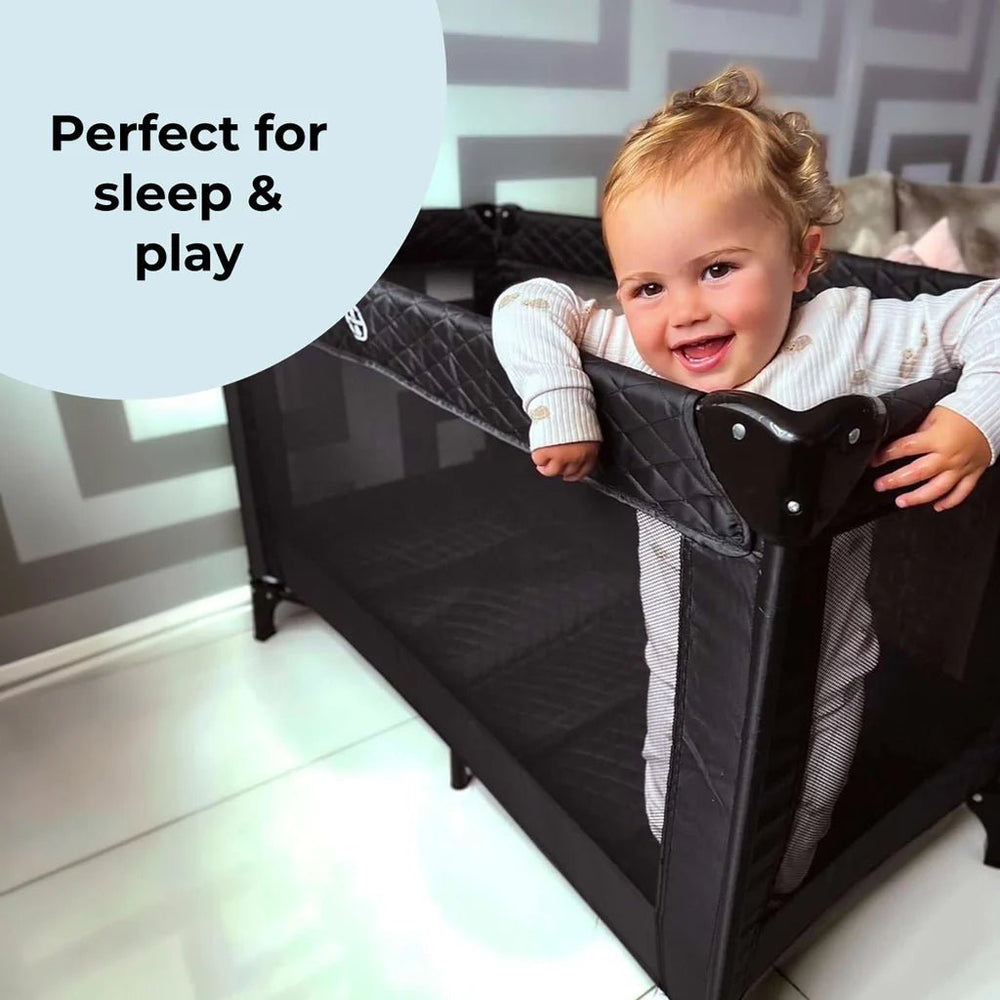 My Babiie Travel Cot - Black Quilted - For Your Little One