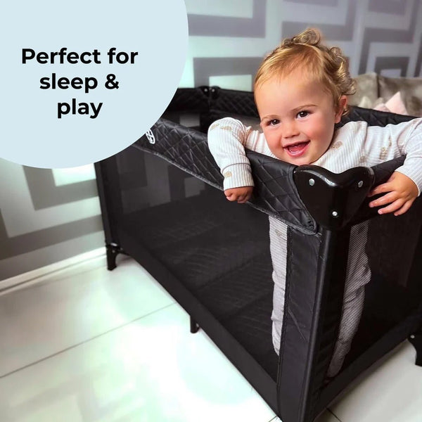 My Babiie Travel Cot - Black Quilted - For Your Little One