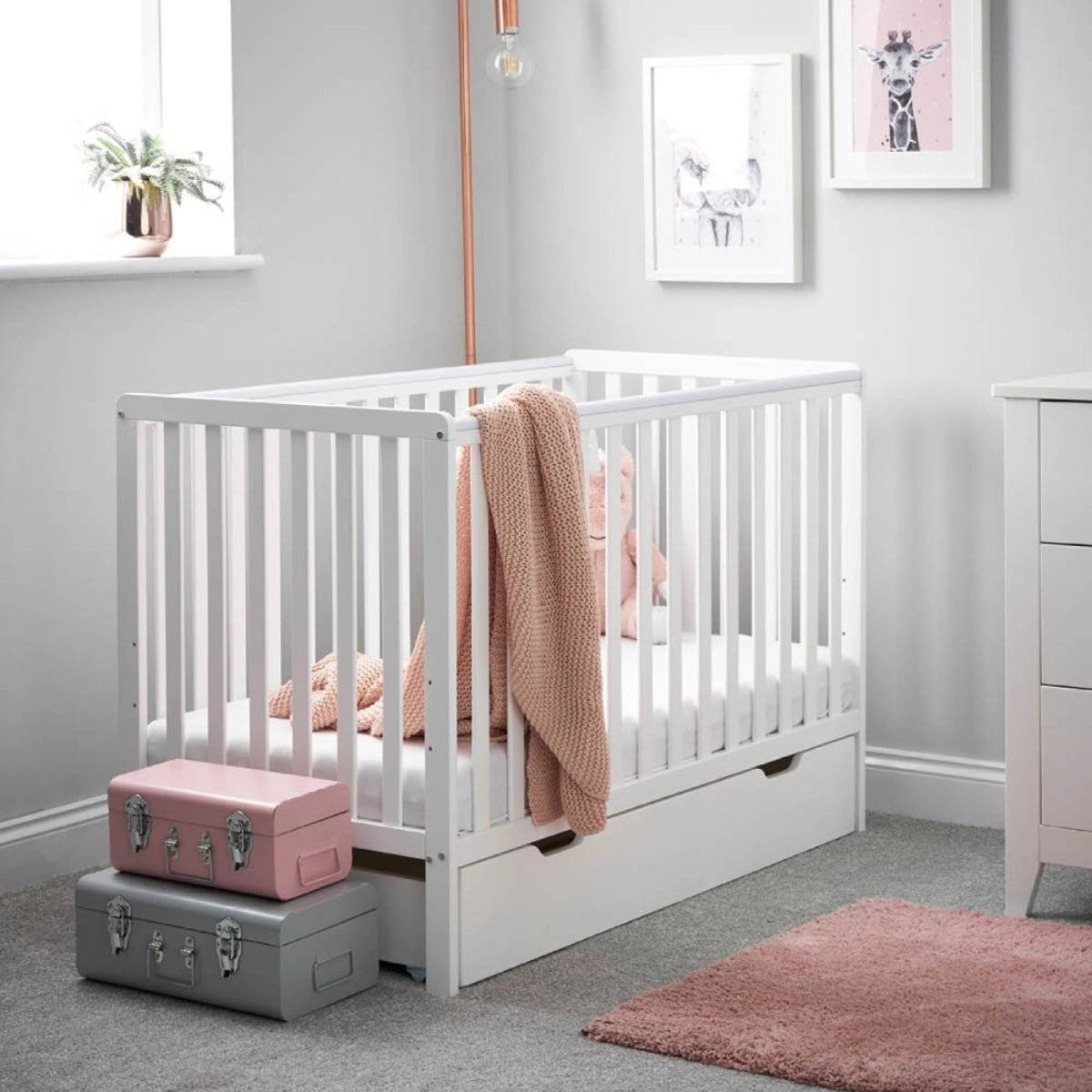 Obaby Bantam Space Saver Cot & Under Drawer - White -  | For Your Little One
