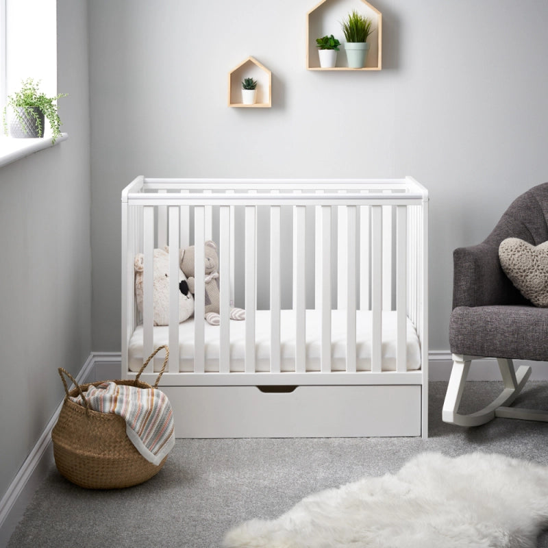 Obaby Bantam Space Saver Cot, Under Drawer + Fibre Mattress - White -  | For Your Little One
