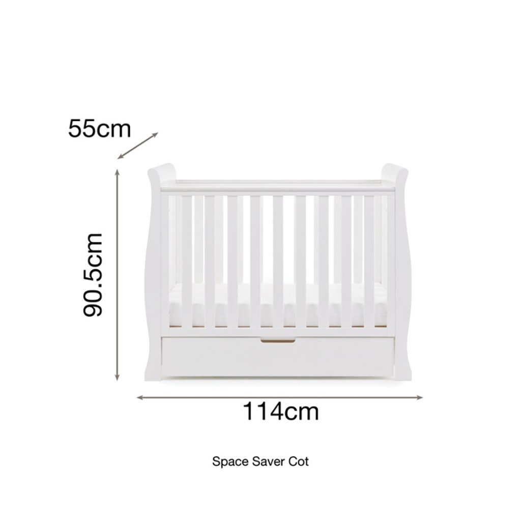 Obaby Stamford Space Saver Cot + Sprung Mattress - White -  | For Your Little One
