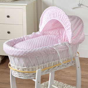 Pink Dimple White Wicker Baby Moses Basket With Stand - For Your Little One