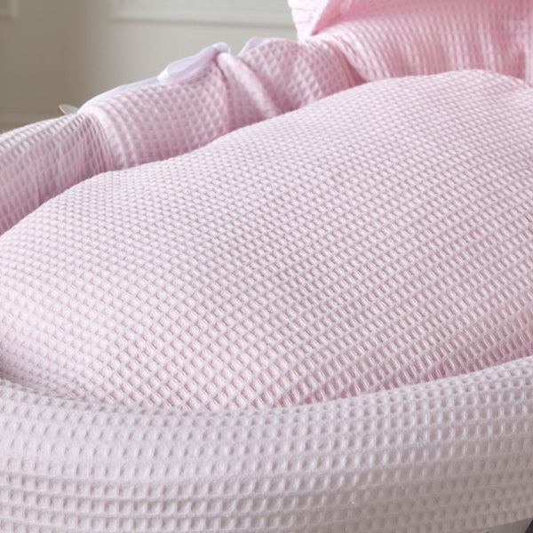 Pink Waffle Grey Wicker Baby Moses Basket With Stand - For Your Little One