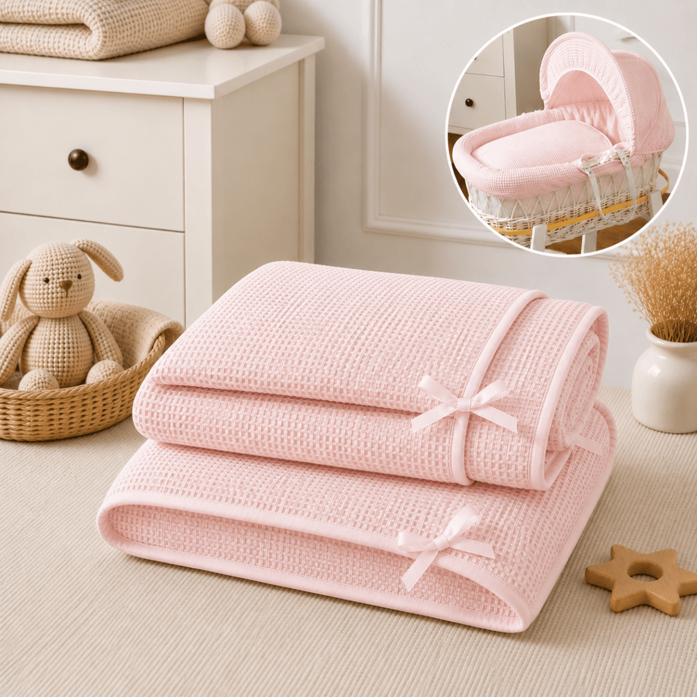 Pink Waffle Moses Basket Bedding Set - For Your Little One