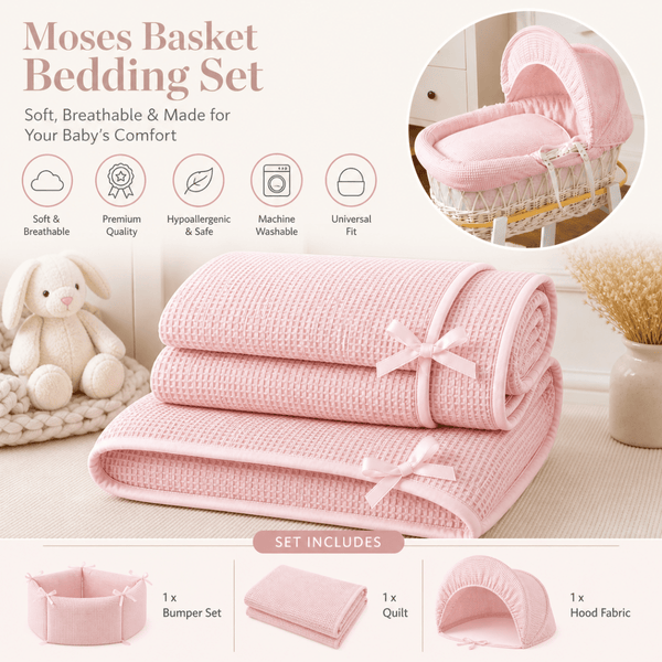 Pink Waffle Moses Basket Bedding Set - For Your Little One