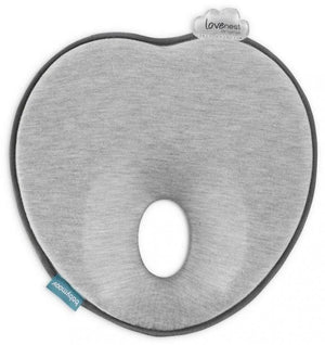 Babymoov Lovenest Original organic baby head support cushion in gray, with a central opening.
