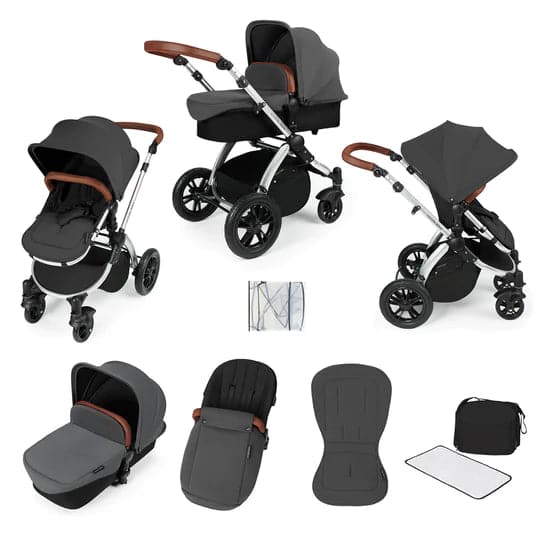 Ickle Bubba Stomp V3 2 In 1 Carrycot & Pushchair - Silver / Graphite Grey / Tan -  | For Your Little One