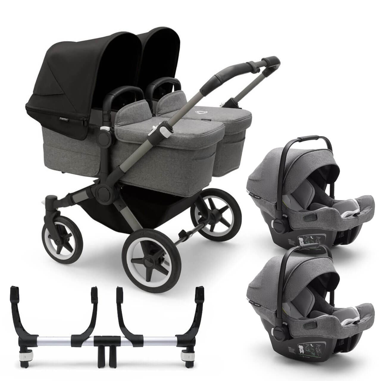 Bugaboo Donkey 5 Twin Travel System on Graphite/Grey Chassis + Turtle Air - Choose Your Colour - Midnight Black / Grey | For Your Little One