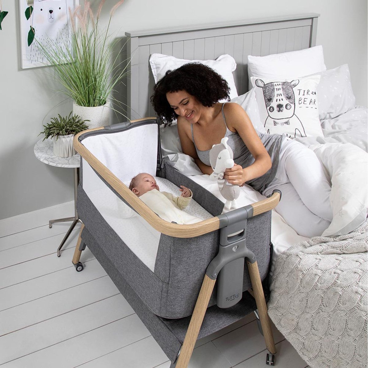 Tutti Bambini CoZee® Air Bedside Crib - Sterling Silver/Oak - For Your Little One