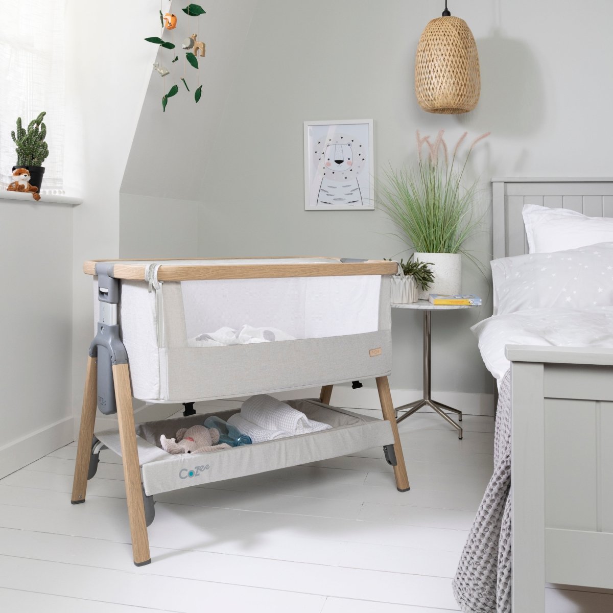 Tutti Bambini Cozee Bedside Crib - Oak/Sterling Silver - For Your Little One