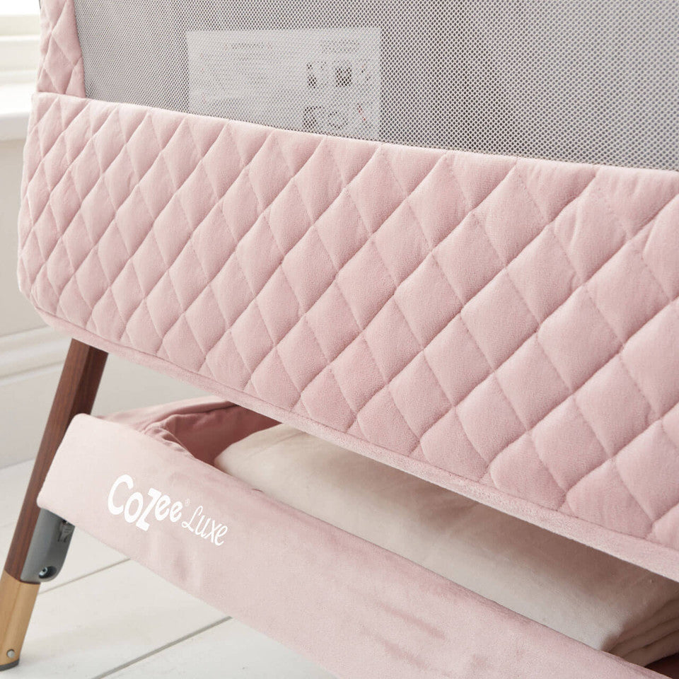 Tutti Bambini CoZee Luxe Bedside Crib - Walnut/Blush -  | For Your Little One