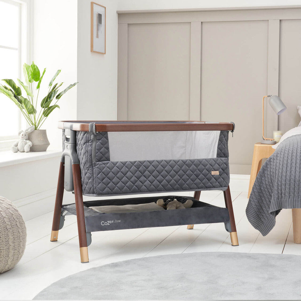 Tutti Bambini CoZee Luxe Bedside Crib - Walnut/Slate -  | For Your Little One