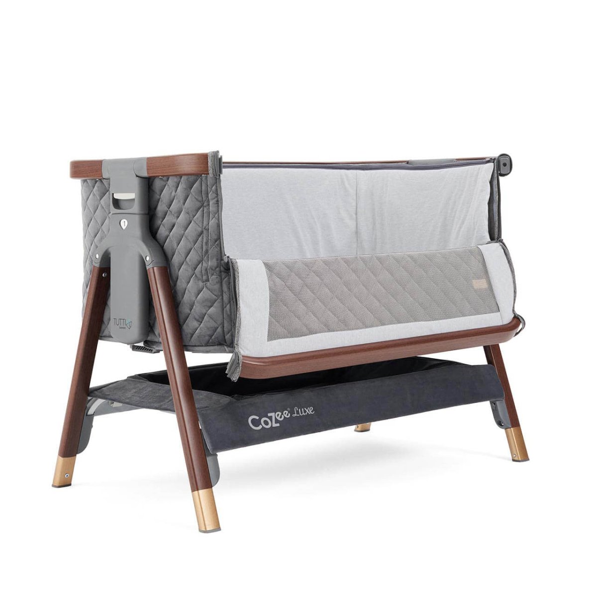 Tutti Bambini CoZee Luxe Bedside Crib - Walnut/Slate - For Your Little One