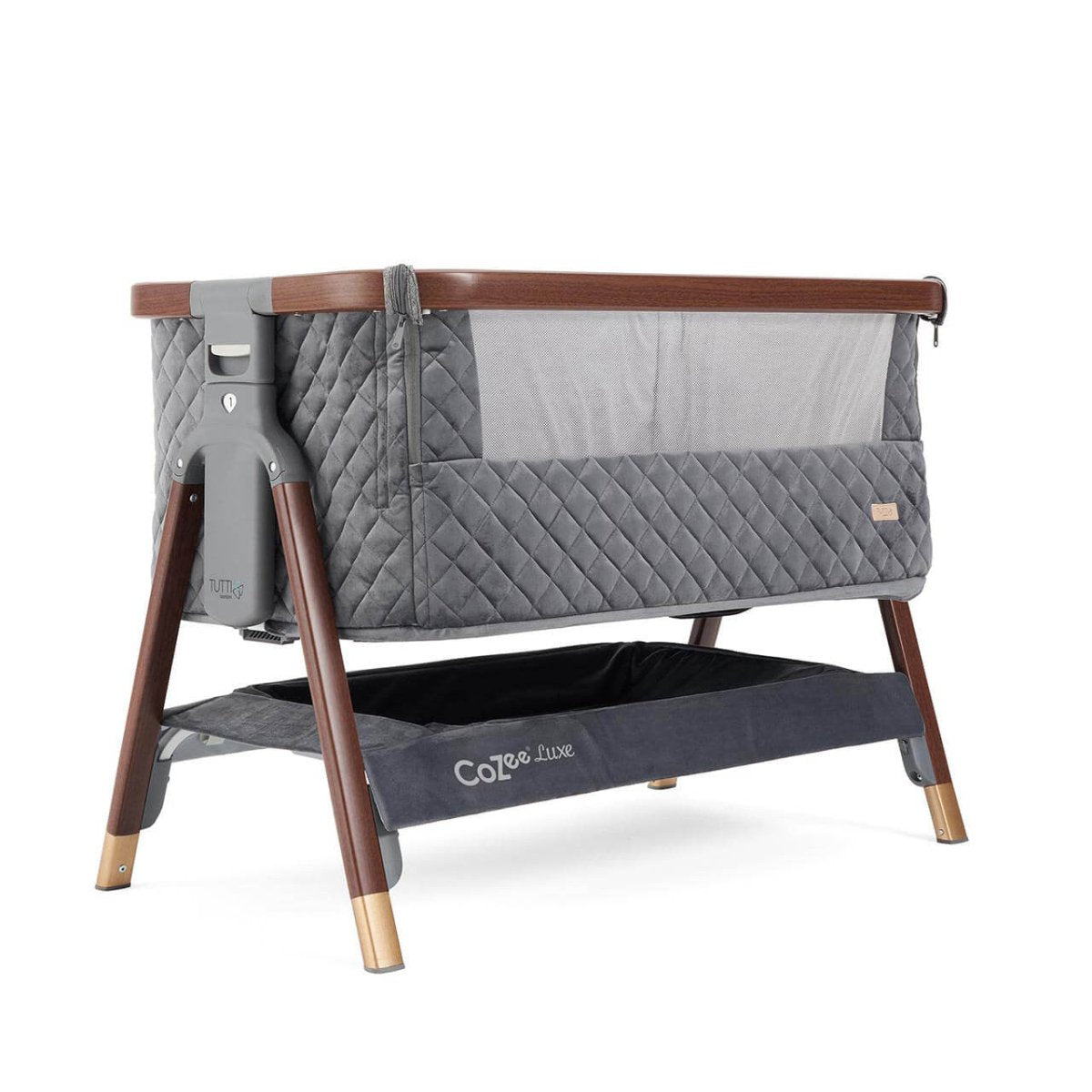 Tutti Bambini CoZee Luxe Bedside Crib - Walnut/Slate - For Your Little One