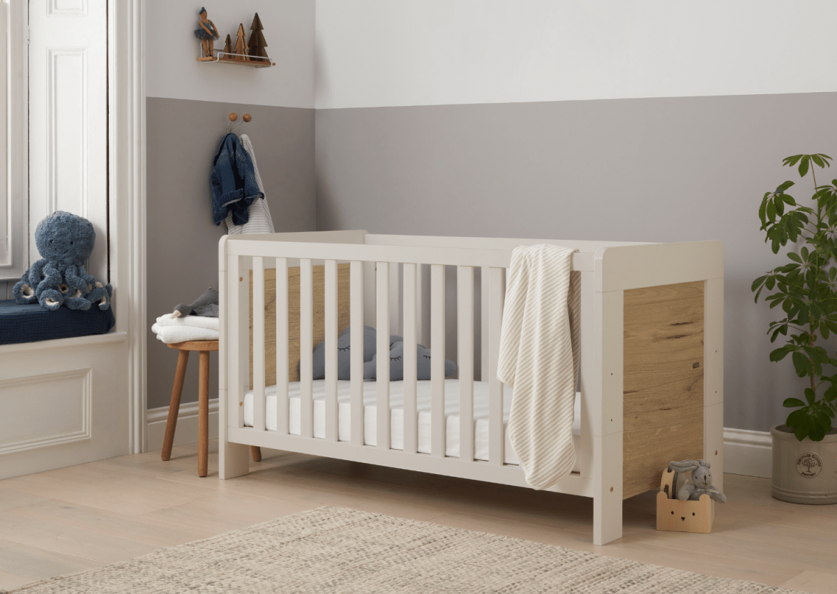 Tutti Bambini Essentials Alba Cot Bed - White Sand / Distressed Oak - For Your Little One