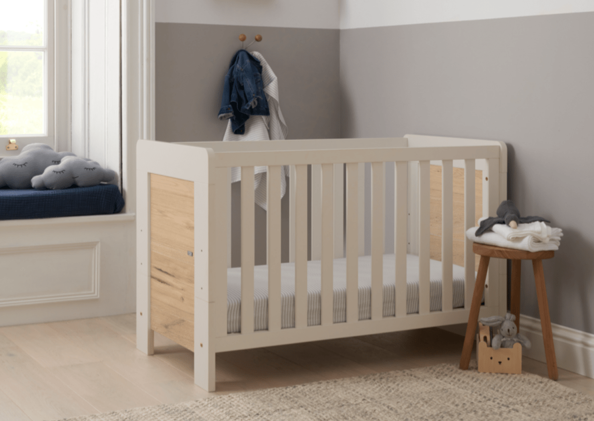 Tutti Bambini Essentials Alba Mini Cot Bed - White Sand / Distressed Oak - For Your Little One