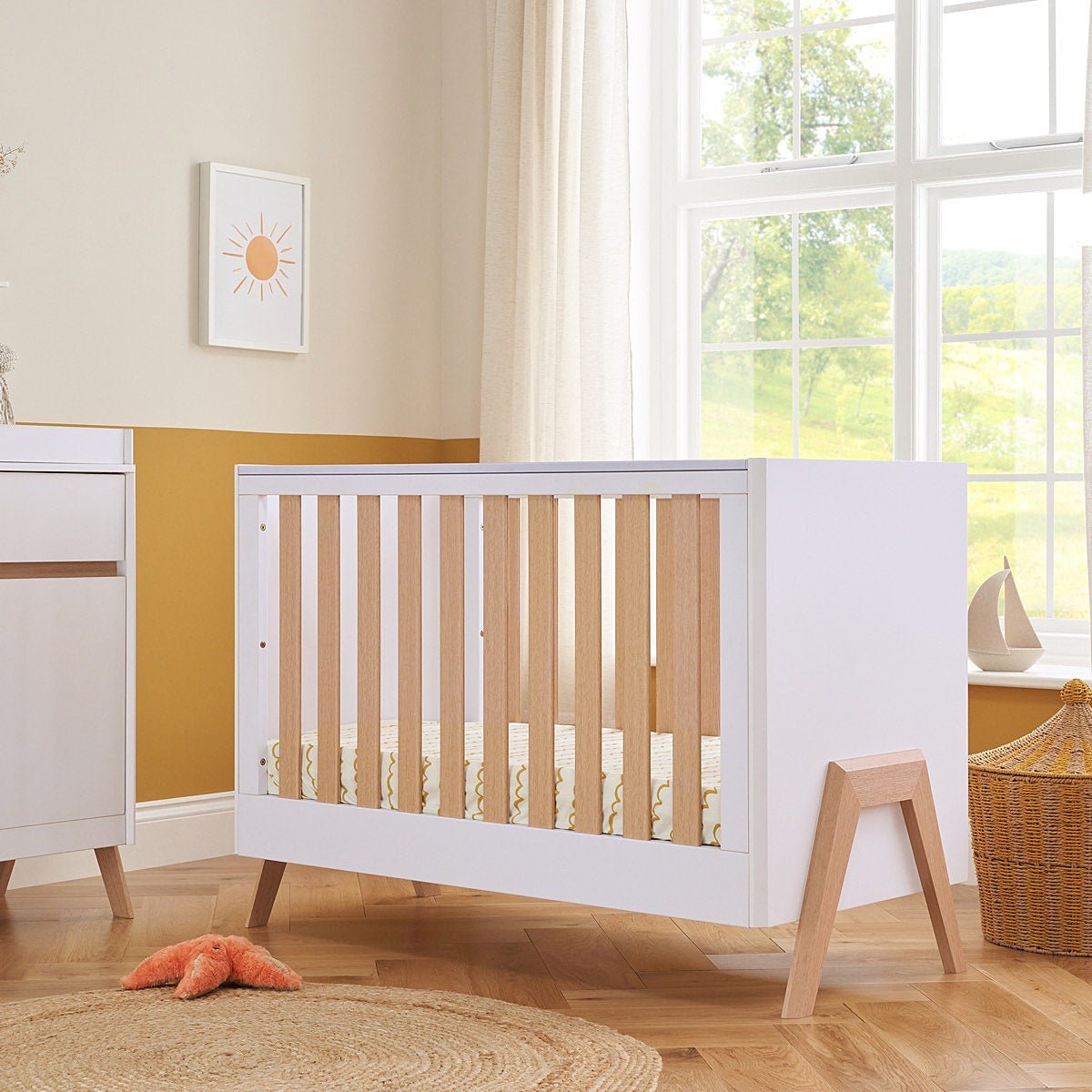 Tutti Bambini Fuori Mini Cot Bed - White/Light Oak - For Your Little One