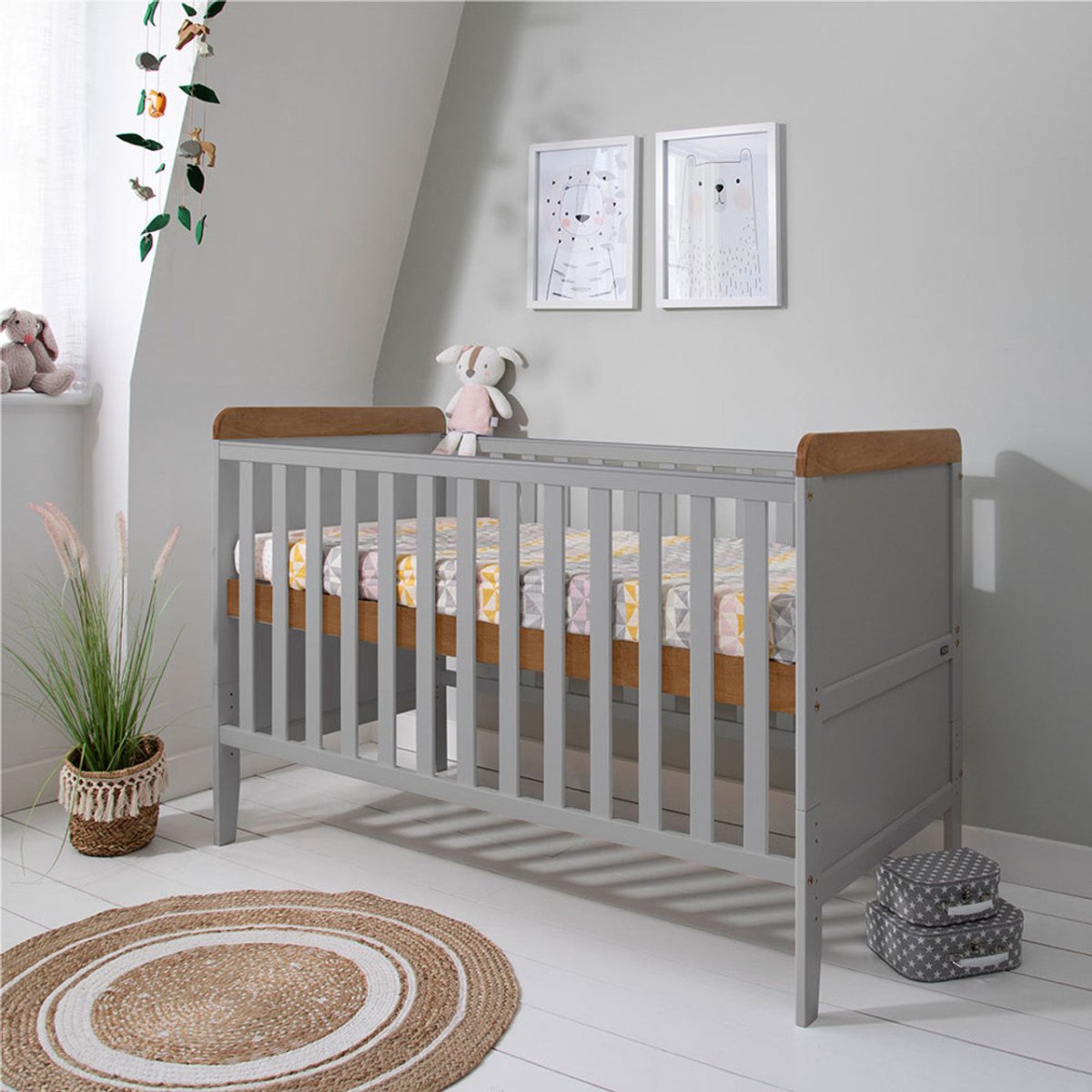 Tutti Bambini Rio Cot Bed with Cot Top Changer & Mattress - Grey/Oak - For Your Little One