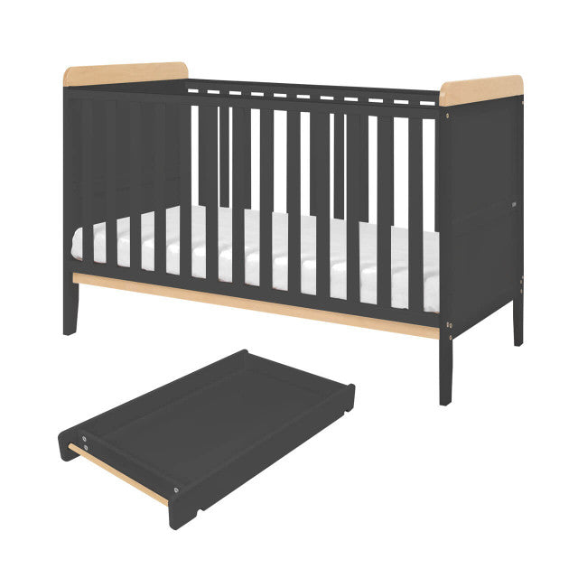 Tutti Bambini Rio Cot Bed with Cot Top Changer & Mattress - Slate Grey/Oak -  | For Your Little One