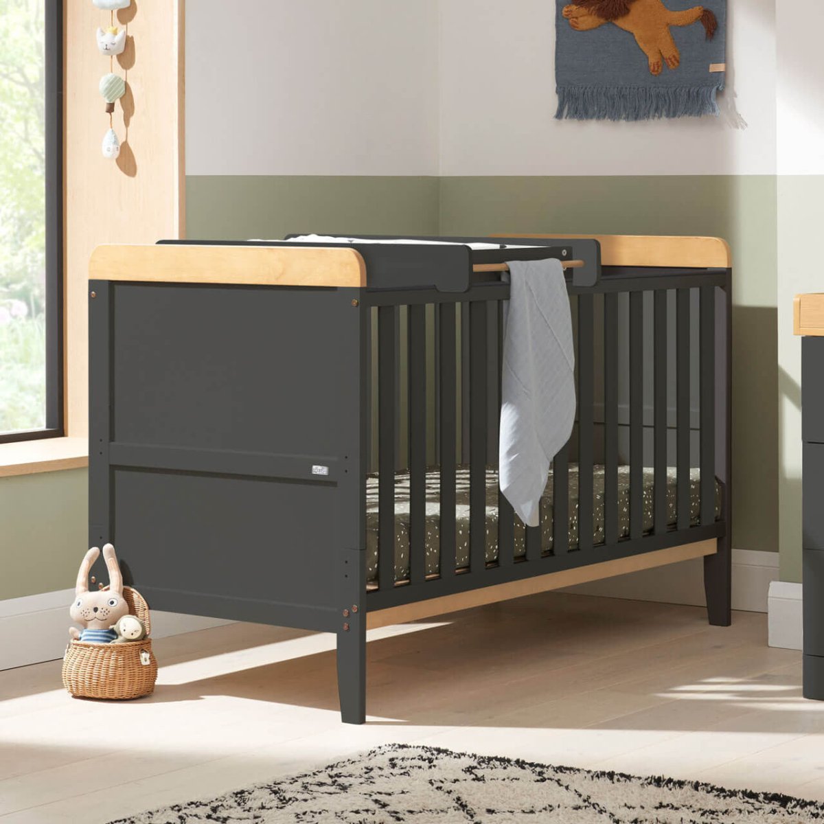 Tutti Bambini Rio Cot Bed with Cot Top Changer & Mattress - Slate Grey/Oak - For Your Little One