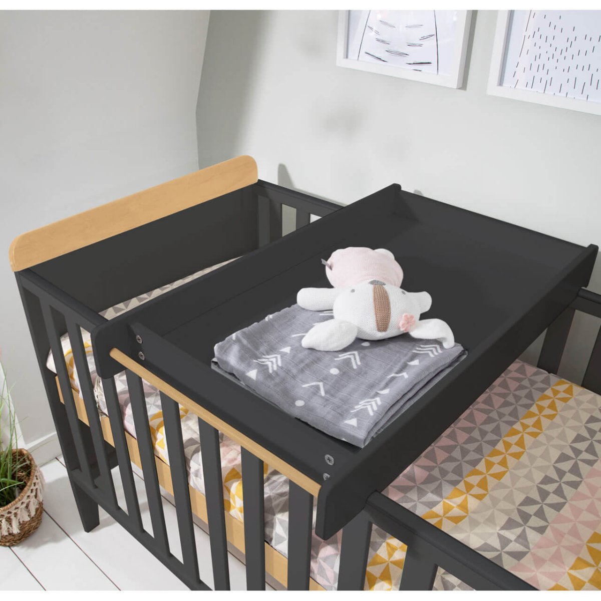 Tutti Bambini Rio Cot Bed with Cot Top Changer & Mattress - Slate Grey/Oak - For Your Little One