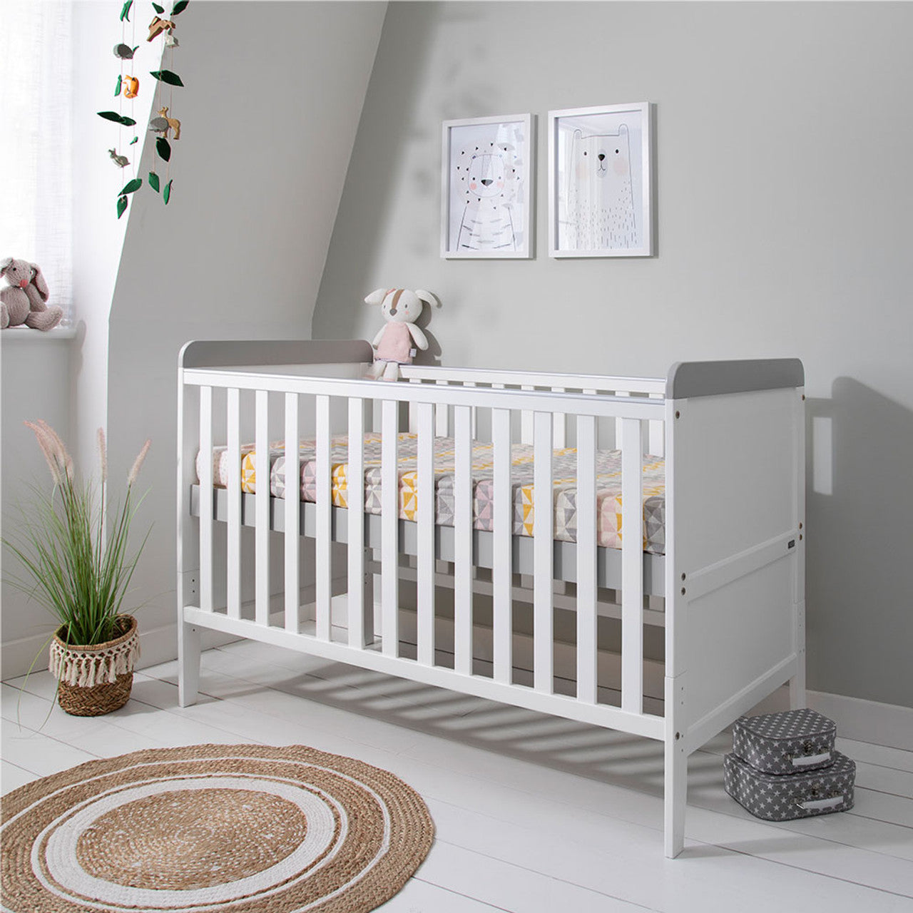 Tutti Bambini Rio Cot Bed with Cot Top Changer & Mattress - White/Dove Grey -  | For Your Little One