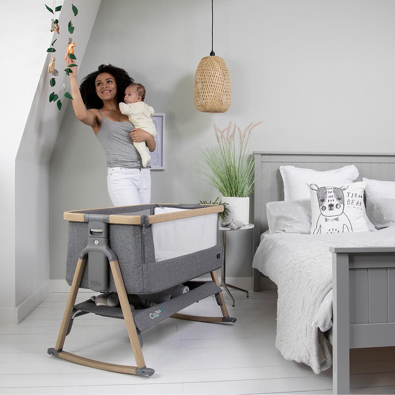 Tutti Bambini CoZee® Air Bedside Crib - Sterling Silver/Oak -  | For Your Little One
