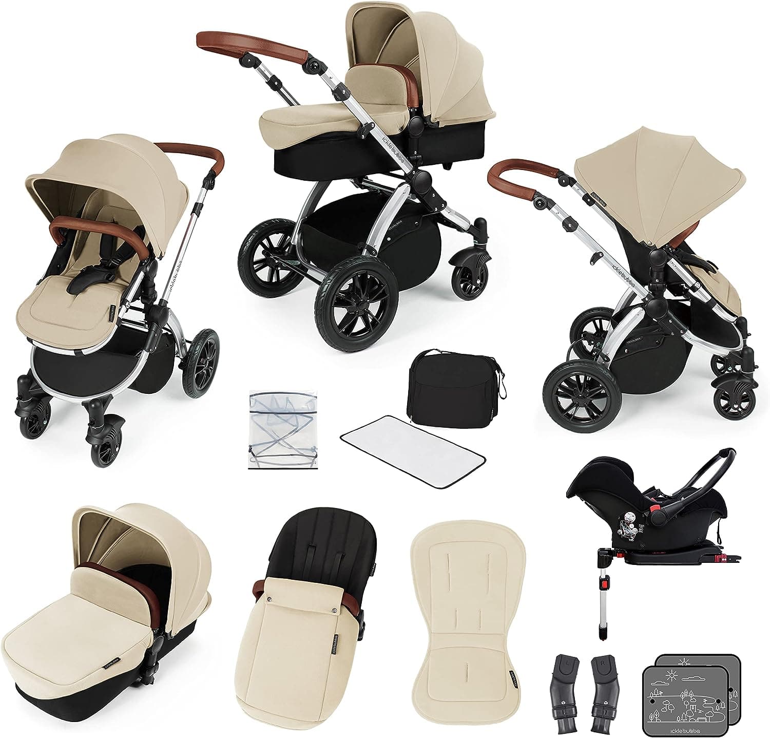 ickle bubba Stomp V3 Silver All-in-One Galaxy Car seat + ISOFIX Travel System - Sand -  | For Your Little One