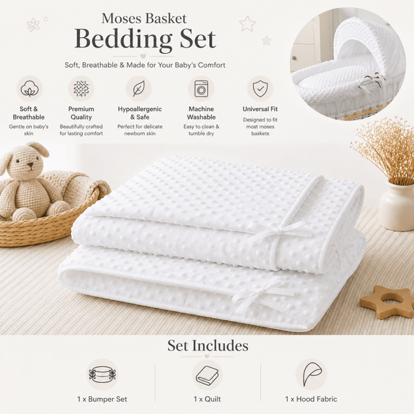 White Dimple Moses Basket Bedding Set - For Your Little One