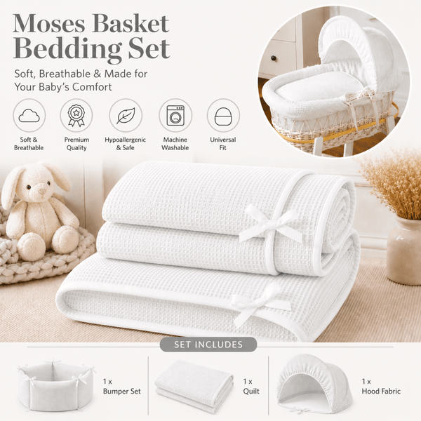 White Waffle Moses Basket Bedding Set - For Your Little One