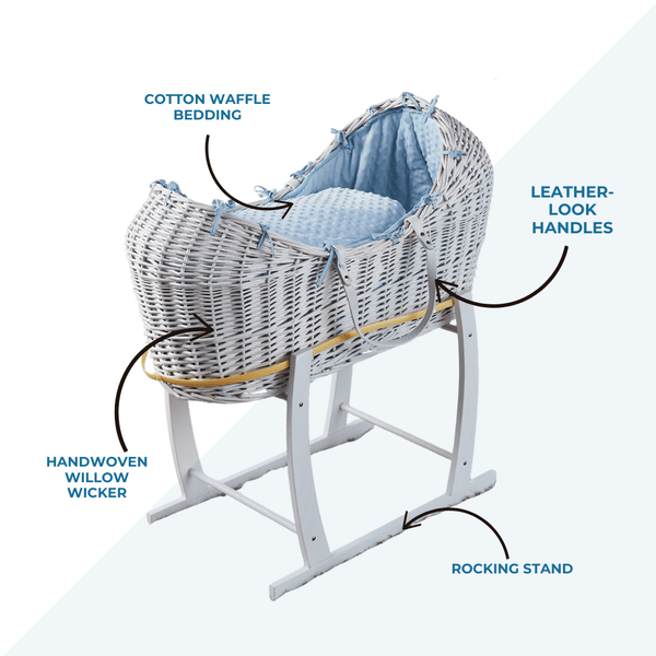 Wicker Deluxe Pod Baby Moses Basket With Stand - For Your Little One