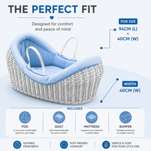 Wicker Deluxe Pod Baby Moses Basket With Stand - For Your Little One