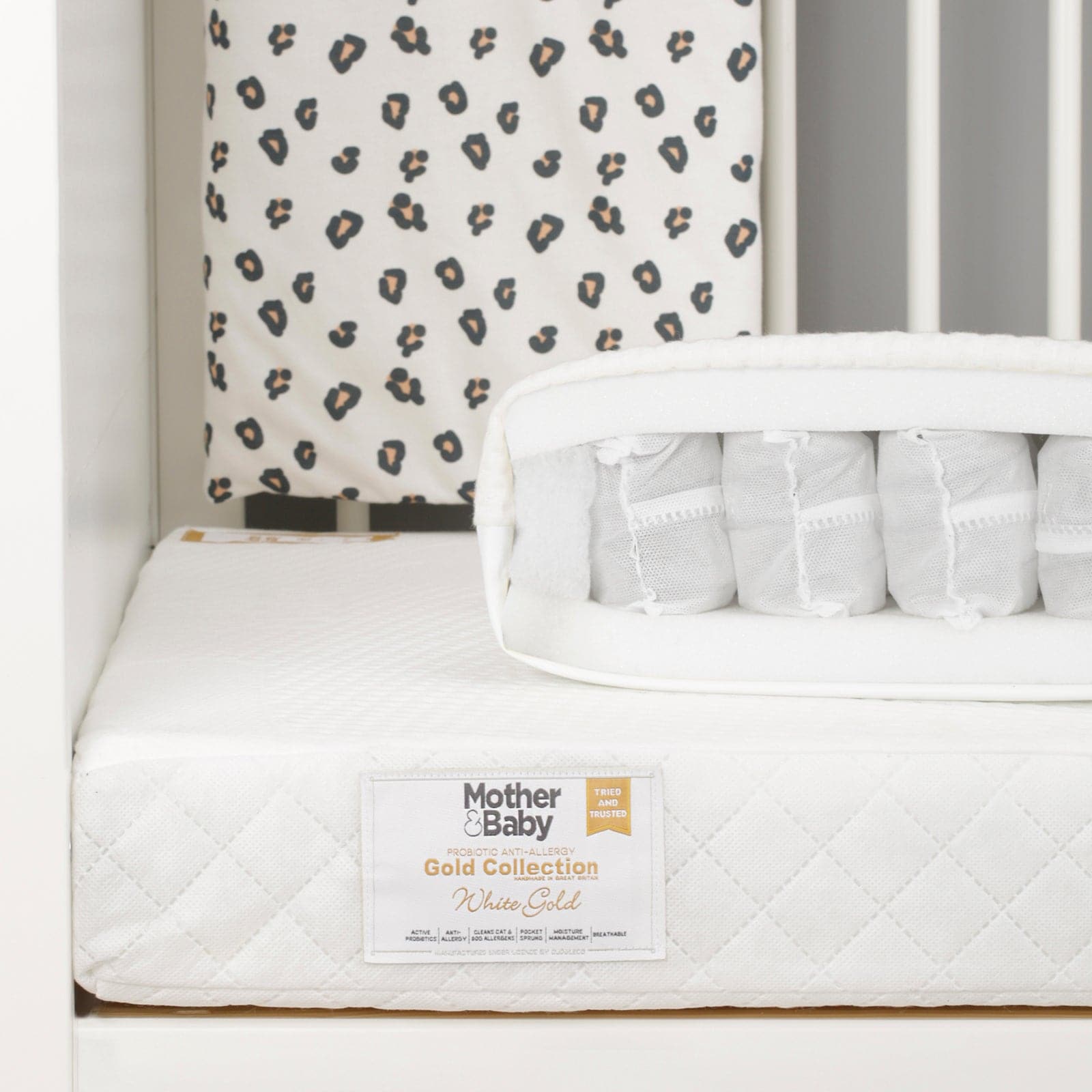 Mother & Baby White Gold Anti-Allergy Pocket Sprung Cot bed Mattress 140 x 70cm   