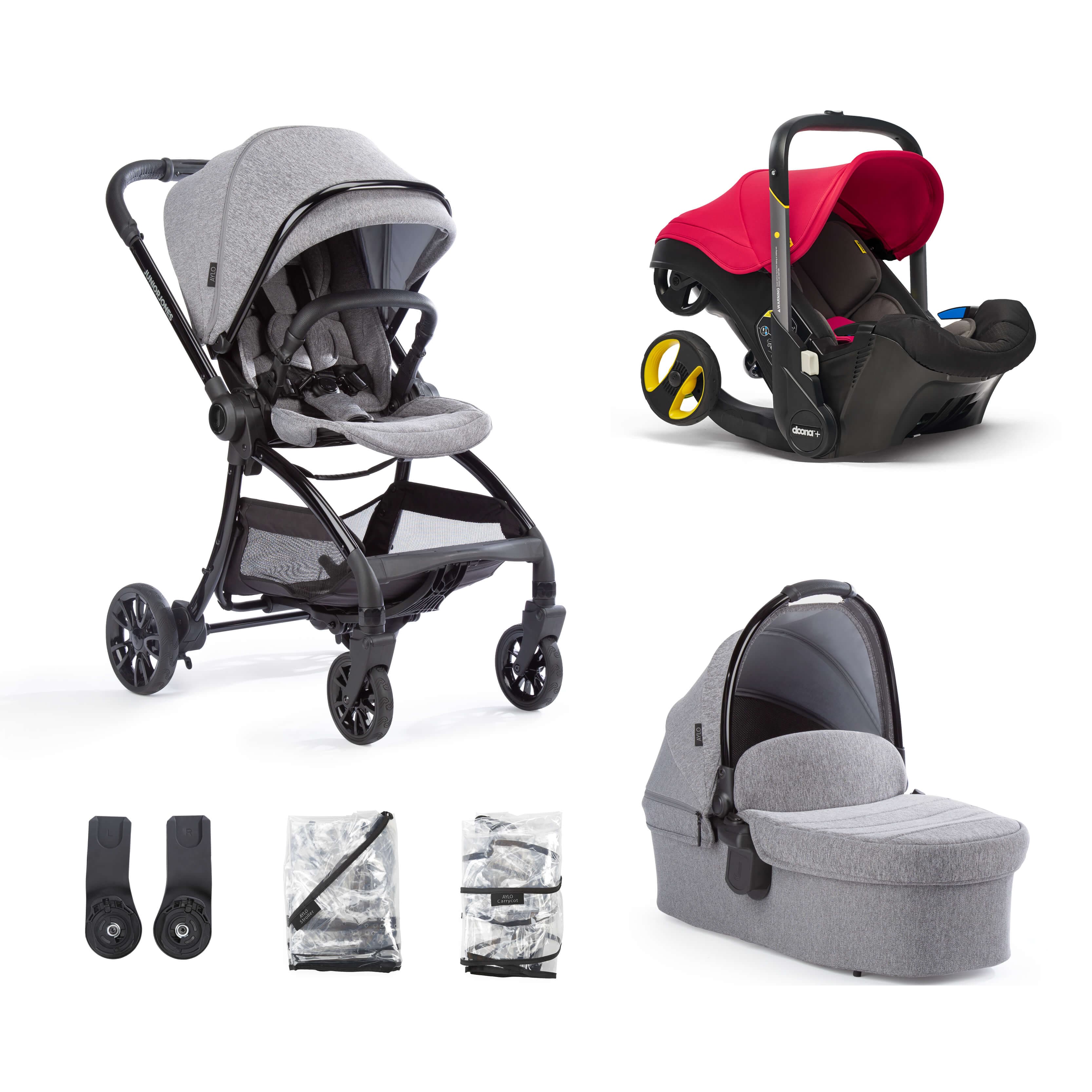 Junior Jones Aylo Grey Marl 6pc Travel System inc Doona Flame Red Car Seat -  | For Your Little One