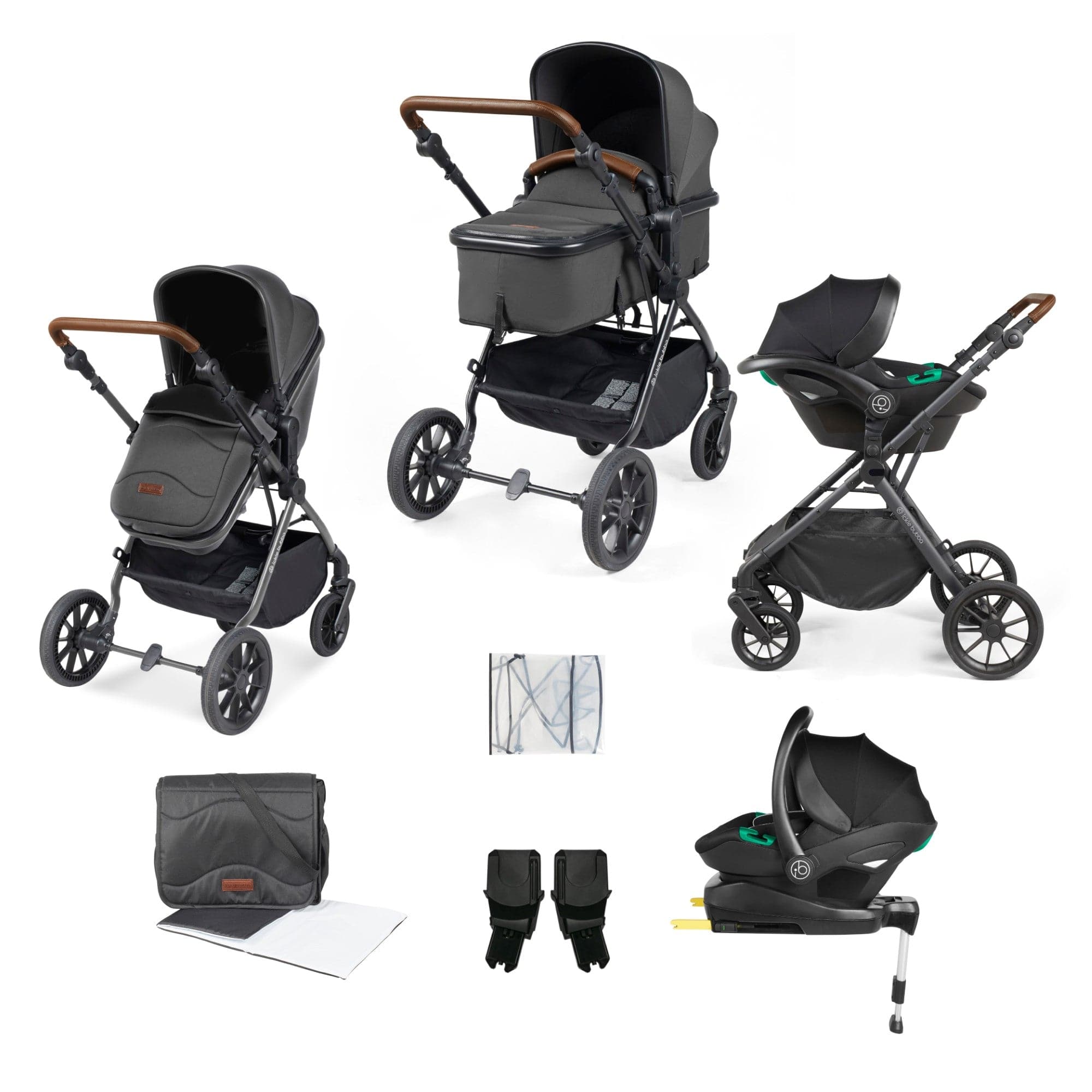 Ickle Bubba Cosmo I-Size Travel System With Stratus Car Seat & Isofix Base - Black - For Your Little One