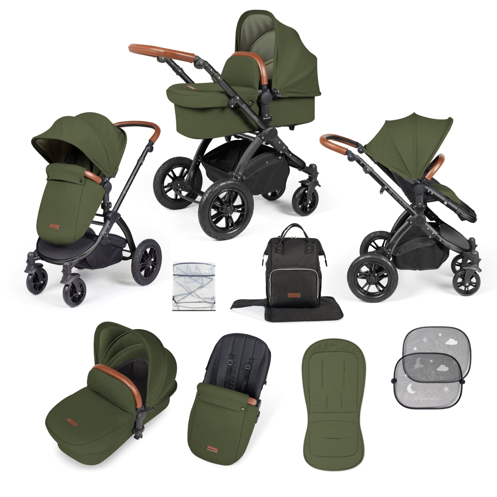 Ickle Bubba Stomp Luxe 2 in 1 Pushchair - Black / Woodland / Tan   