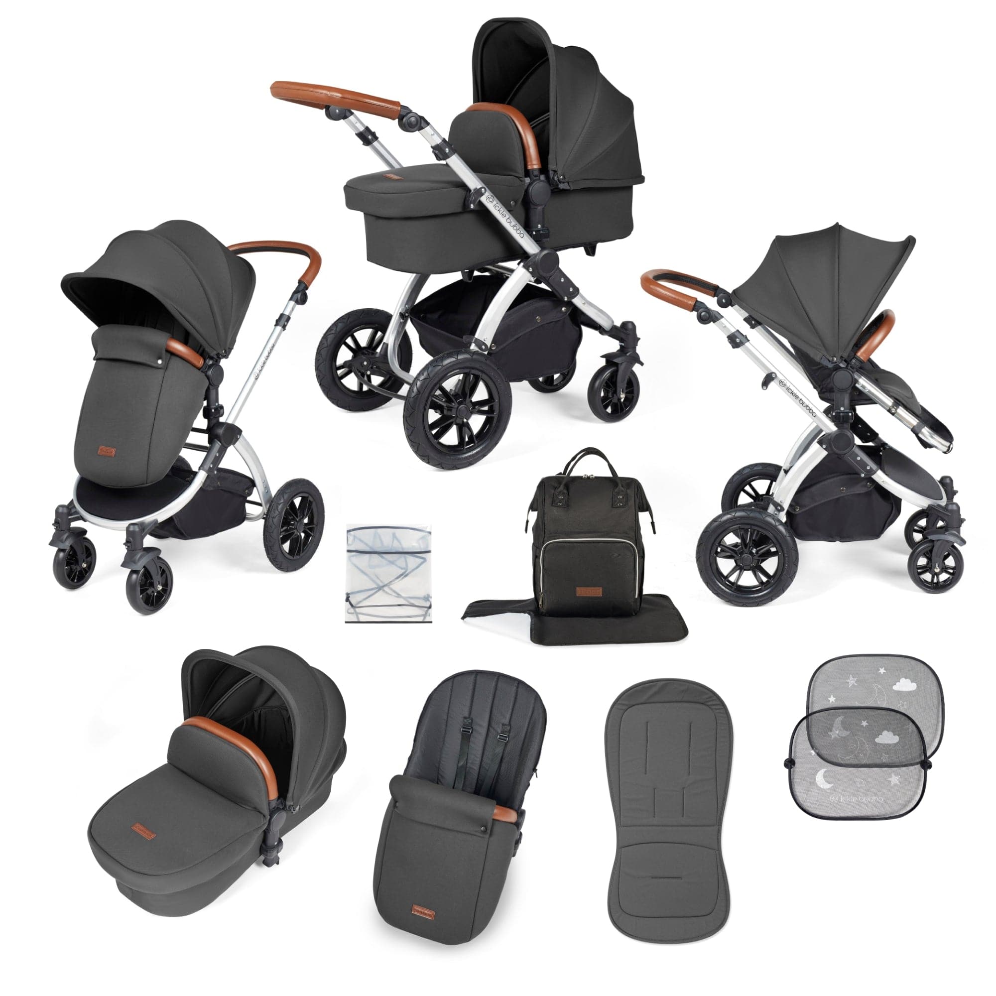 Ickle Bubba Stomp Luxe 2 in 1 Pushchair - Silver / Charcoal Grey / Tan   