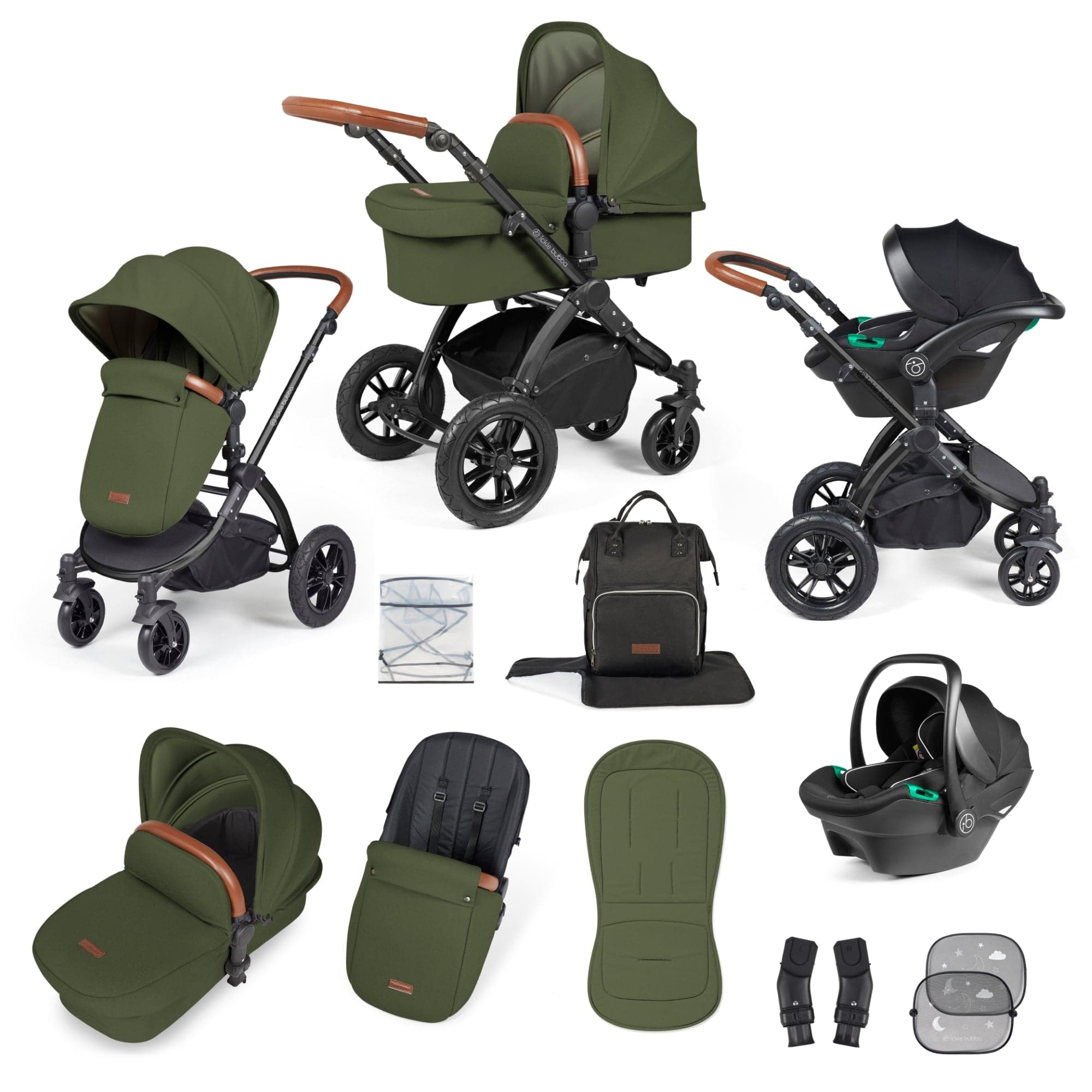 Ickle Bubba Stomp Luxe All-In-One I-Size Travel System - Black / Woodland / Tan   