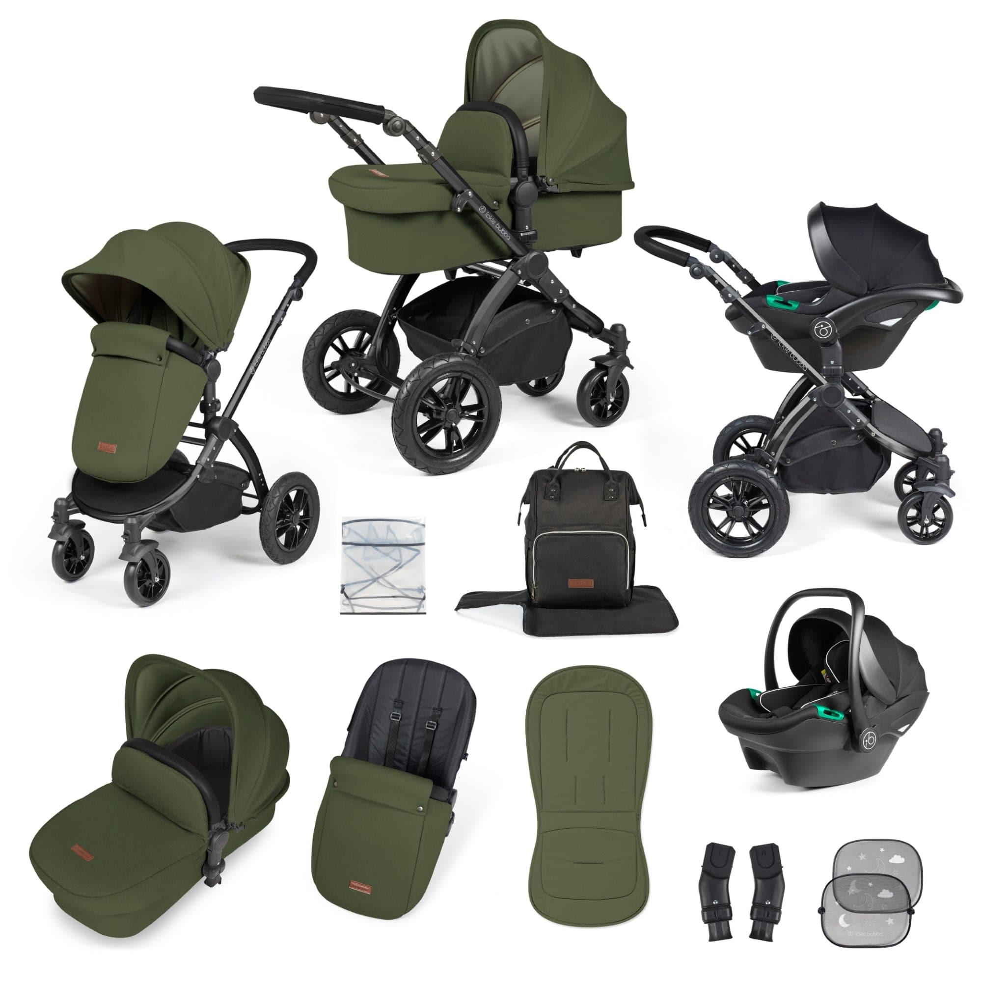 Ickle Bubba Stomp Luxe 3-in-1 I-Size Travel System - Black / Woodland / Black   