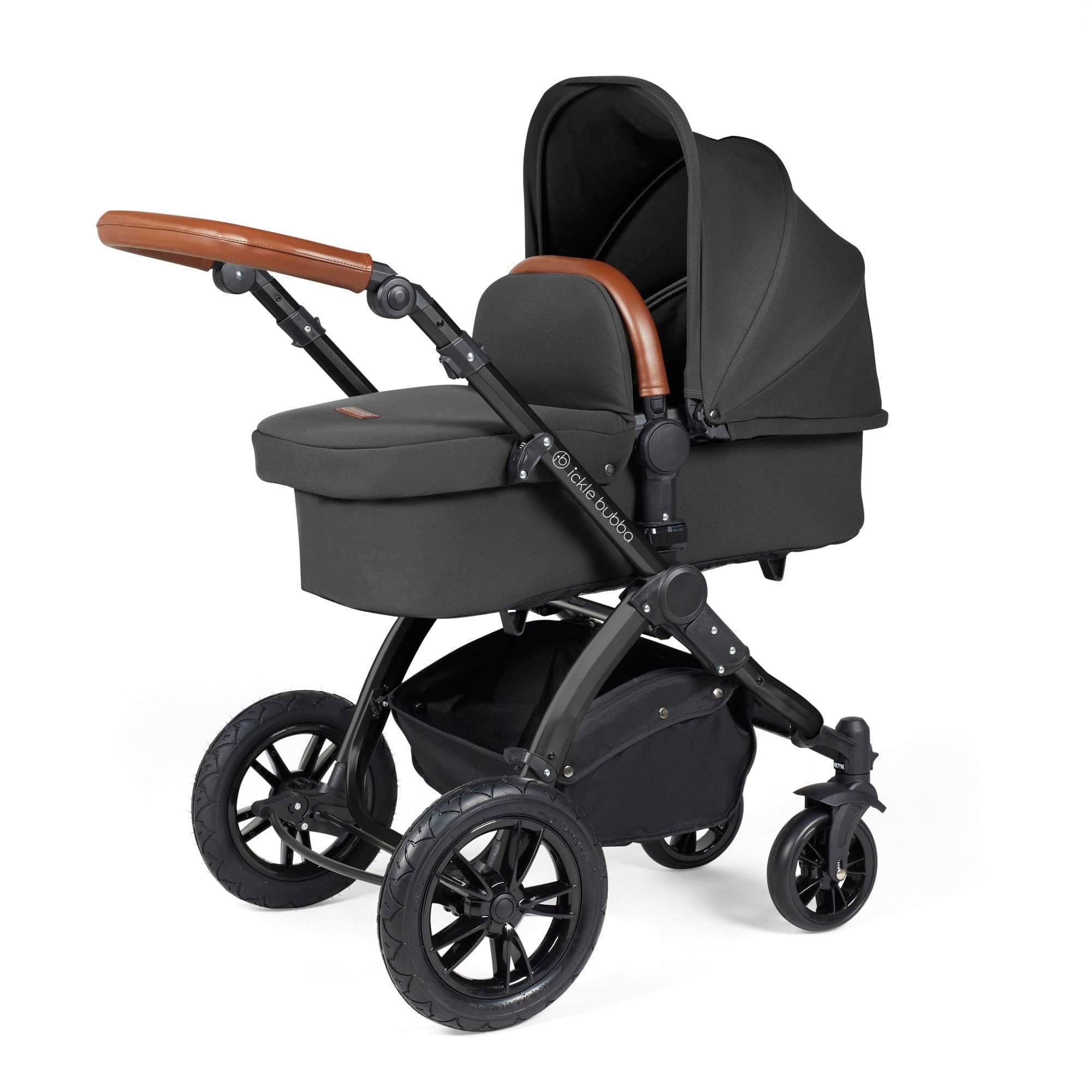 Ickle Bubba Stomp Luxe All-in-One I-Size Travel System With Isofix Base - Black / Charcoal Grey / Tan   