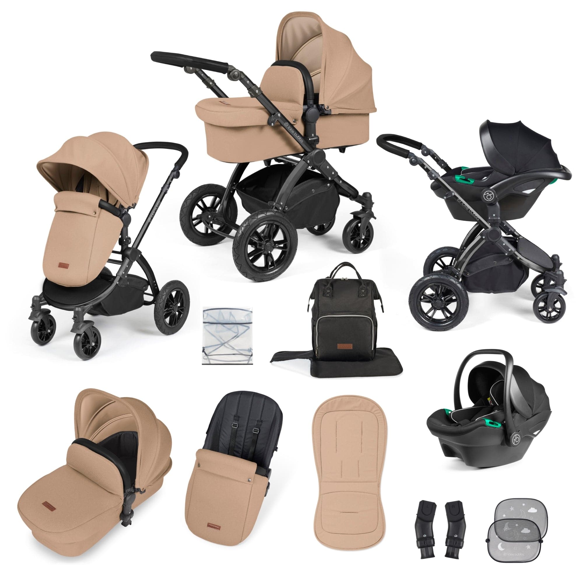 Ickle Bubba Stomp Luxe All-In-One I-Size Travel System With Isofix Base - Black / Desert / Black   