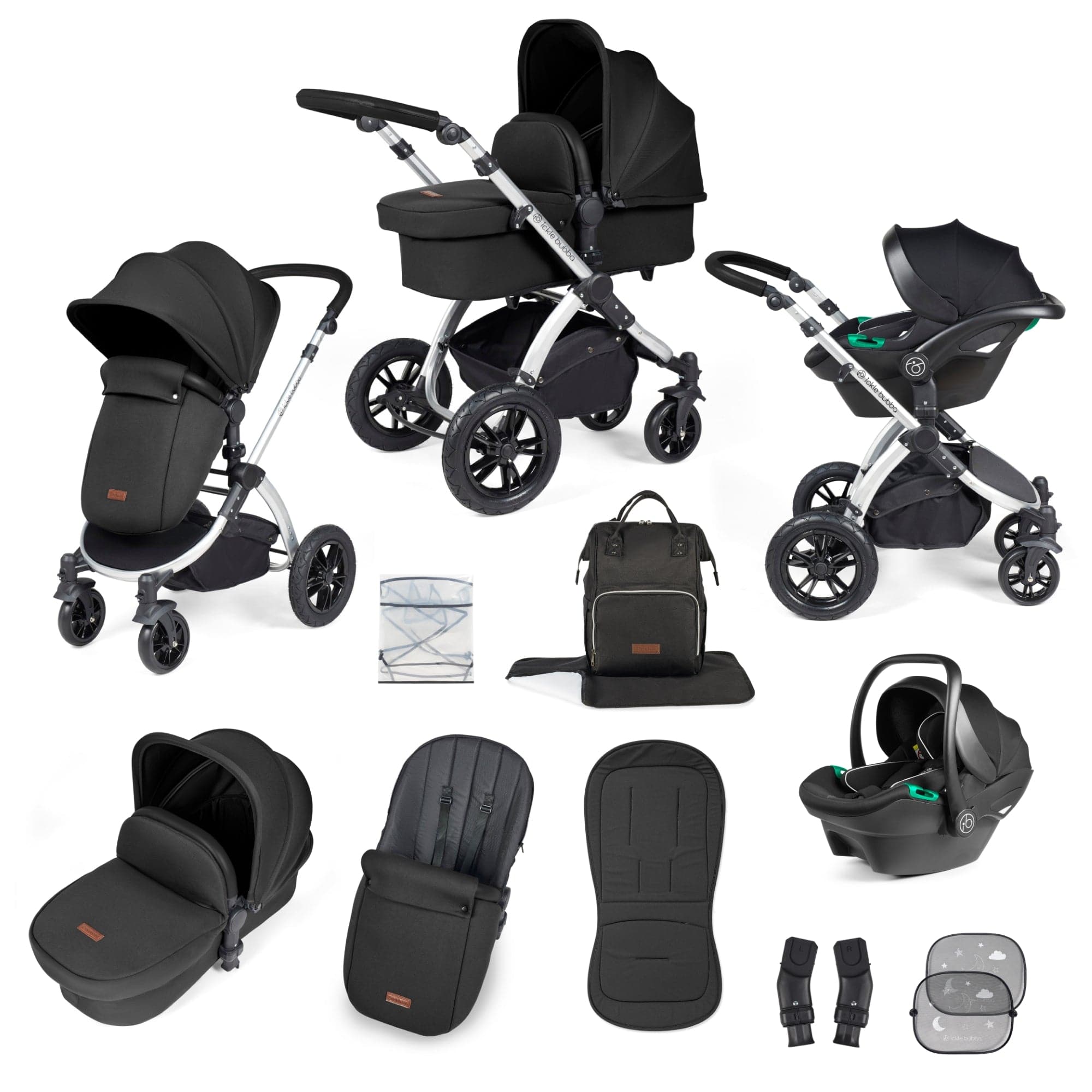 Ickle Bubba Stomp Luxe All-In-One I-Size Travel System - Silver / Midnight / Black   