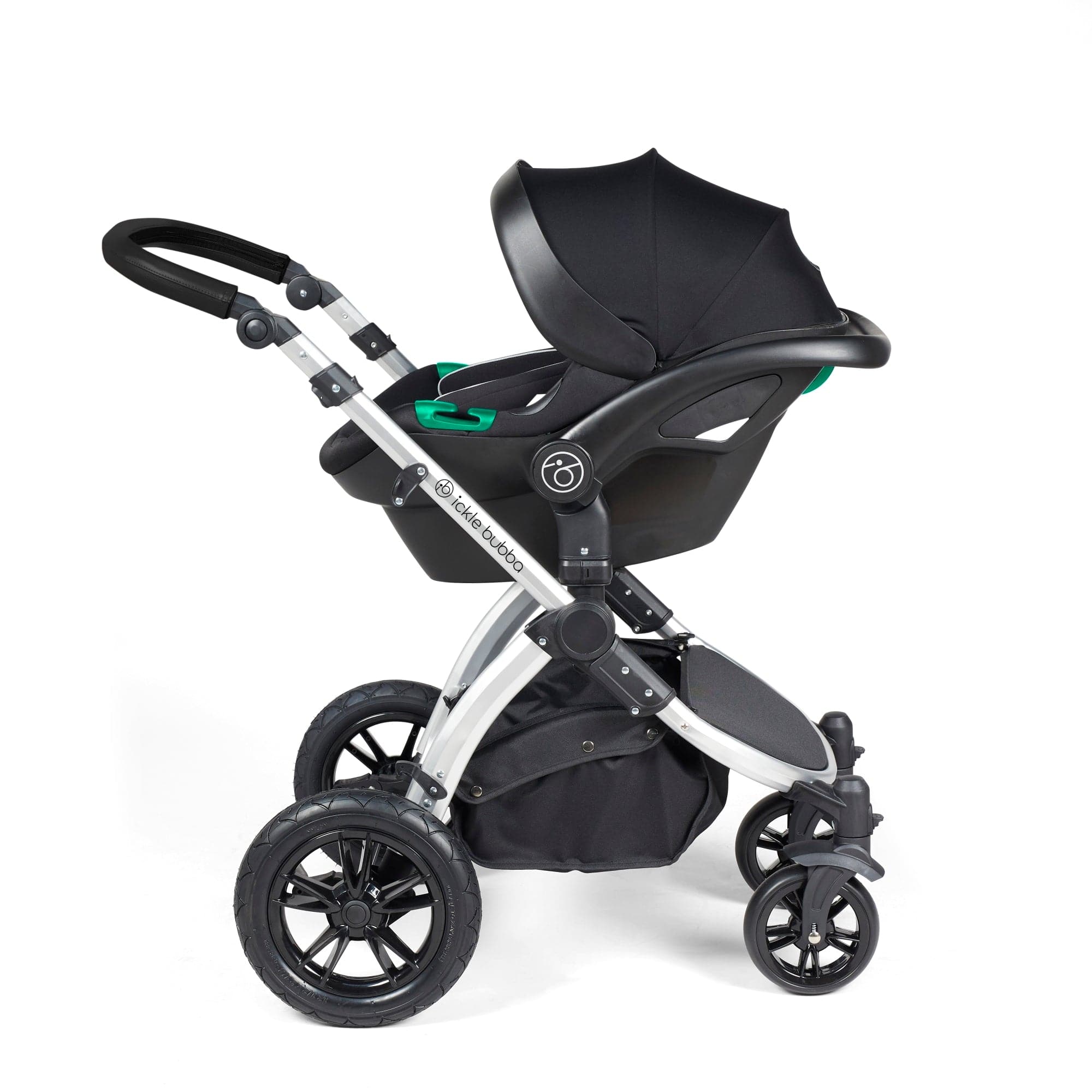 Ickle Bubba Stomp Luxe All-In-One I-Size Travel System With Isofix Base - Silver / Charcoal Grey / Black   