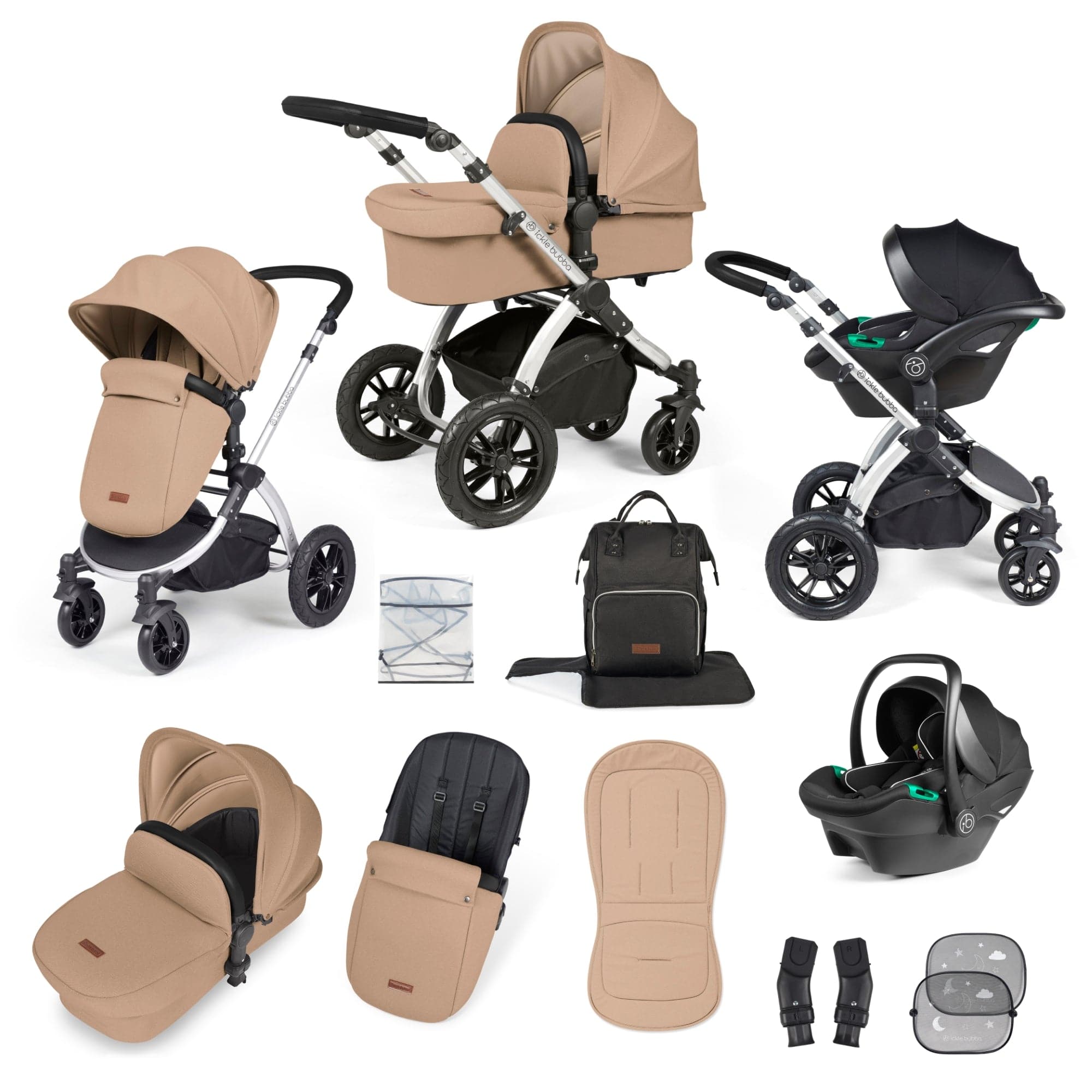 Ickle Bubba Stomp Luxe All-In-One I-Size Travel System With Isofix Base - Silver / Desert / Black   