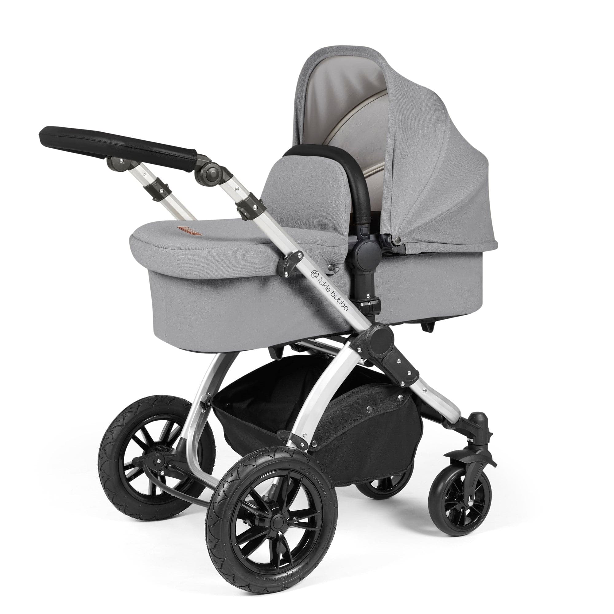 Ickle Bubba Stomp Luxe All-In-One I-Size Travel System With Isofix Base - Silver / Pearl Grey / Black   