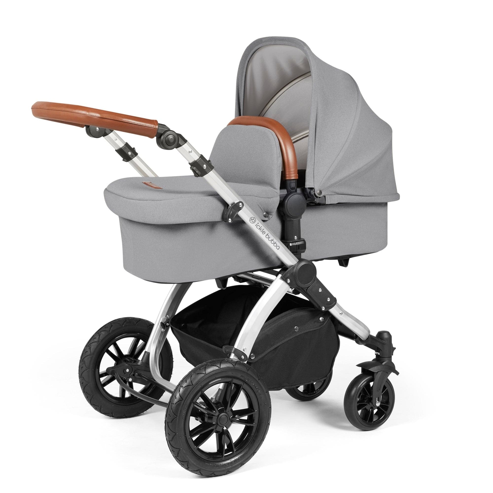 Ickle Bubba Stomp Luxe All-in-One I-Size Travel System With Isofix Base - Silver / Pearl Grey / Tan -  | For Your Little One