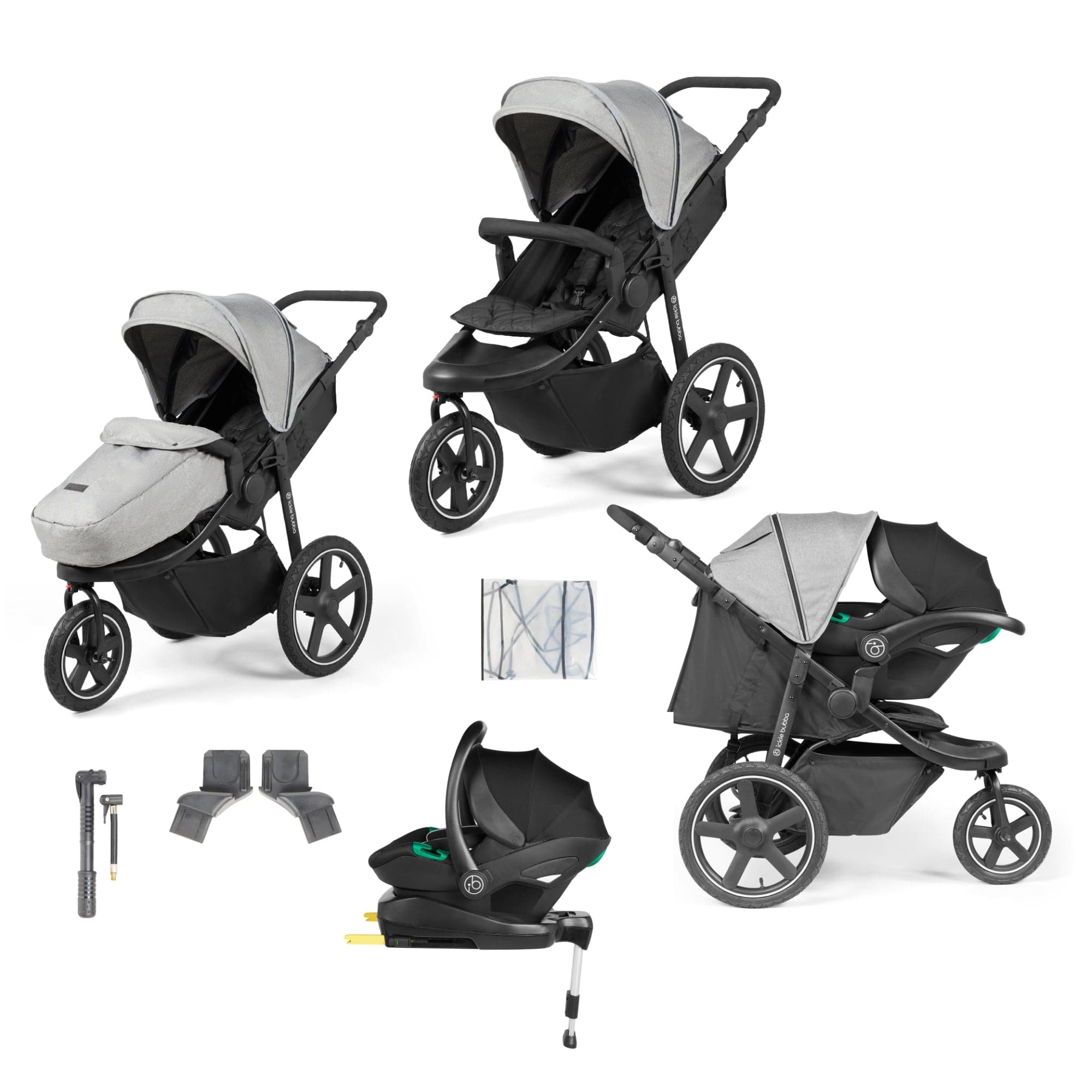 Ickle Bubba Venus Venus Max Jogger 3 Wheel Stroller I-Size Travel System with Isofix Base - Space Grey   
