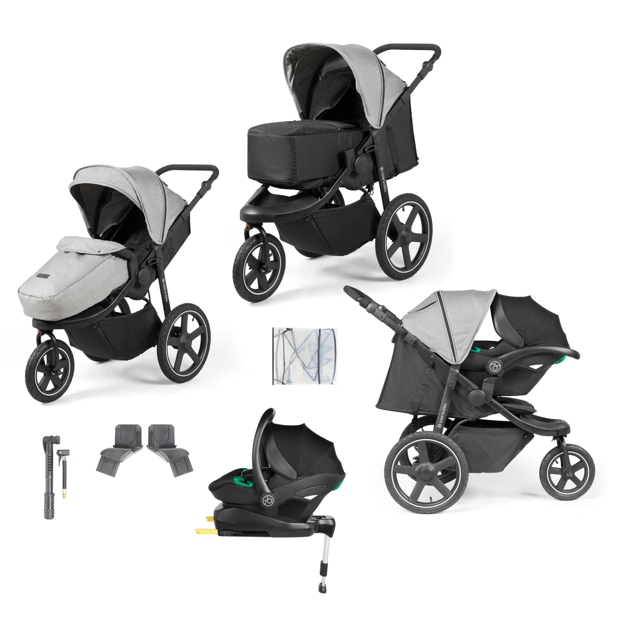Ickle Bubba Venus Prime Jogger Stroller I-Size Travel System with Isofix Base - Space Grey -  | For Your Little One